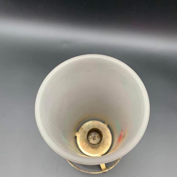 Vintage Frosted Glass Hurricane Candle Holder w/ Metal Base Hand Painted - Picture 3 of 7